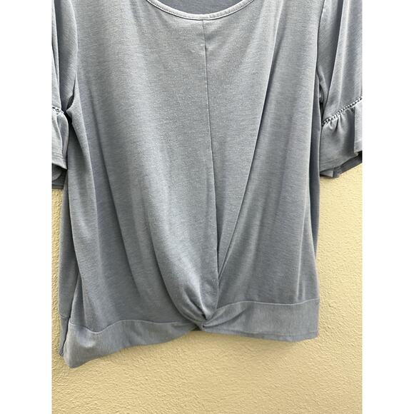Luxology Womens Shirt Size Medium Blue Half Sleeve Ruffle - Picture 3 of 11